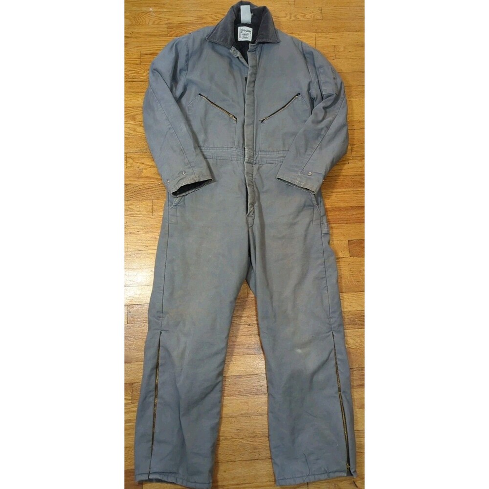 Vtg Zero-Zone by Walls Insulated Coveralls Men's Medium Reg Gray Canvas Quilted